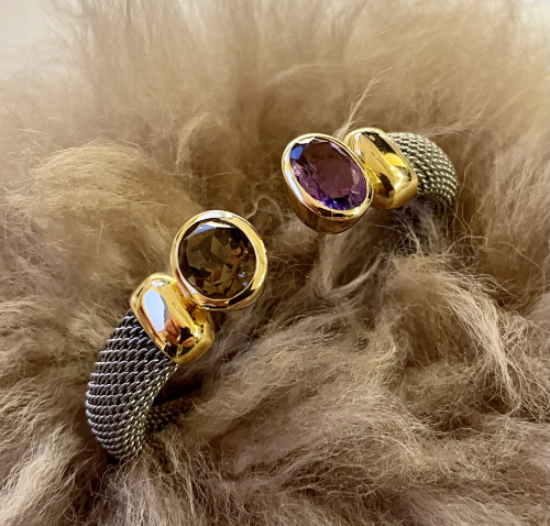 Armspange mit Rauchquarz und Amethyst